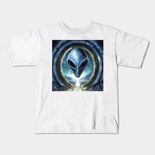 Floating Alien Head Kids T-Shirt by Rosey Elisabeth